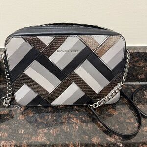 Michael Kors Patchwork Crossbody Bag in Black, Gray, and Brown